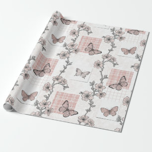 Papier Cadeau Motif toile de fond botanique papillon vintage (4)