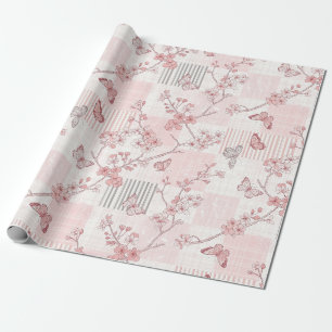 Papier Cadeau Motif toile de fond botanique papillon vintage (6)