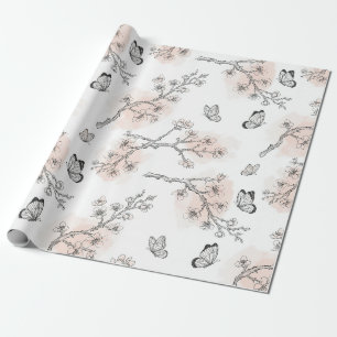 Papier Cadeau Motif toile de fond botanique papillon vintage (9)