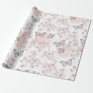 Papier Cadeau Motif toile de papillon botanique vintage (8)