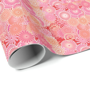 Papier Cadeau Motif tourbillon fractal, corail, rose et crème