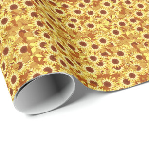 Papier Cadeau Motif tournesol - or, jaune et marron