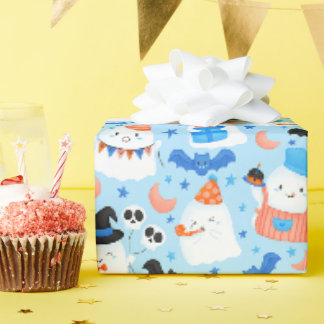 Papier Cadeau Motif tout en pastel bleu fantomatique mignon d'an