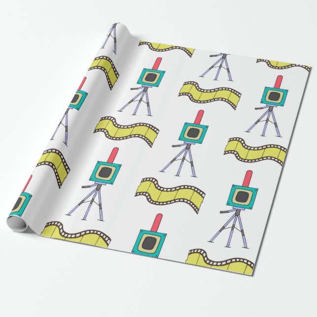 Papier Cadeau Motif transparent avec caméras et bandes de film s (Déroulé)