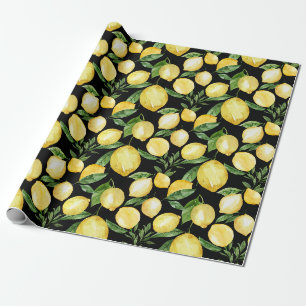 Papier Cadeau Motif transparent citrons sur arrière - plan noir