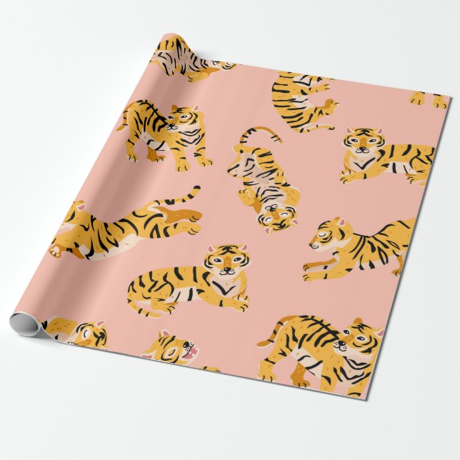 Papier Cadeau Motif transparent pour les tigres mignons (Déroulé)