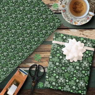 Papier Cadeau Motif Trèfle Celtique Cœurs Irlandais Verts