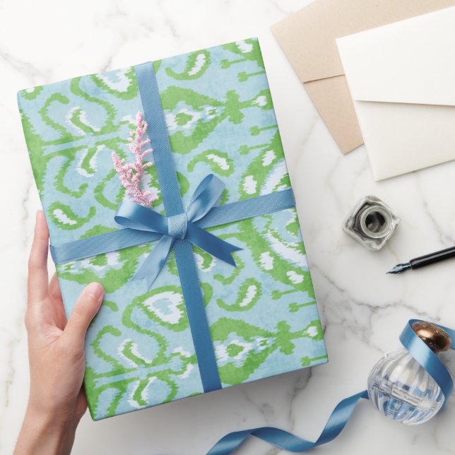 Papier Cadeau Motif tribal chic bleu vert ikat (Cadeaux)