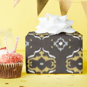 Papier Cadeau Motif tribal chic jaune brun ikat