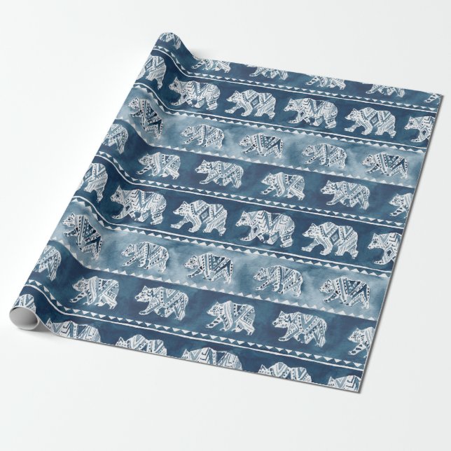 Papier Cadeau Motif tribal de Boho de marine d'ESPRIT d'OURS (Déroulé)
