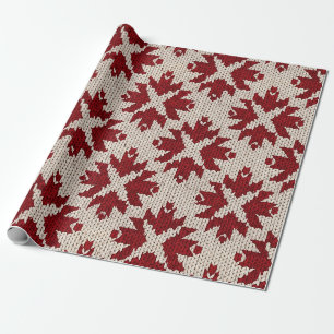Papier Cadeau Motif tricot rouge et blanc nordique – Hiver class