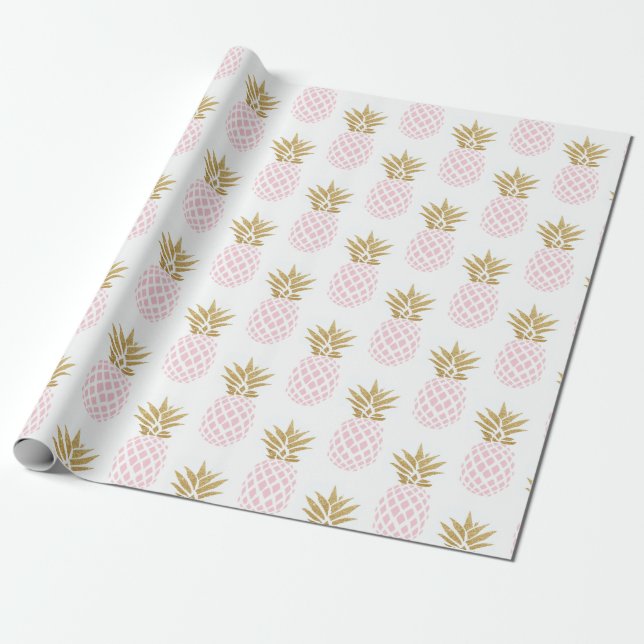 Papier Cadeau Motif tropical d'ananas d'or élégant de faux (Déroulé)