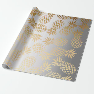 Papier Cadeau motif tropical d'ananas d'or élégant de faux