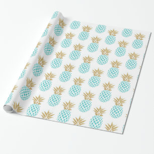 Papier Cadeau Motif tropical d'ananas d'or élégant de faux
