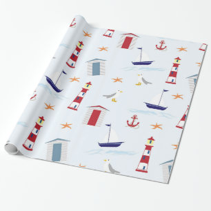 Papier Cadeau Motif tropical de bateaux de phares de plage