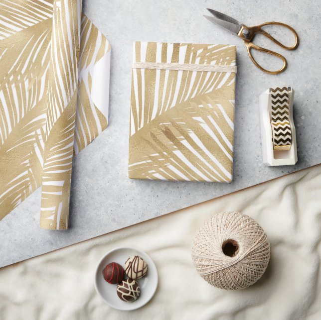 Papier Cadeau Motif Tropical de feuille d'or moderne (Artisanat)