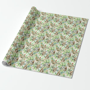 Papier Cadeau Motif tropical de paresse d'aquarelle