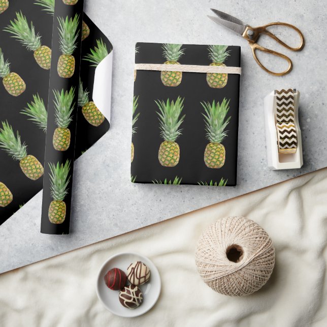 Papier Cadeau Motif Tropical Jaune Vert Noir Ananas (Artisanat)