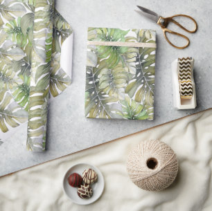 Papier Cadeau Motif Tropical Monstera Palm Pastel