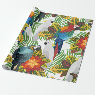 Papier Cadeau Motif tropical sans couture avec perroquets. 