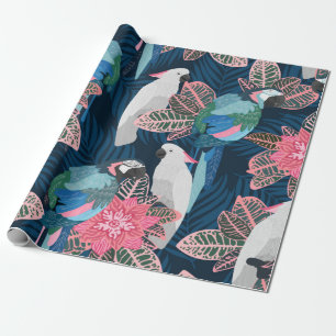 Papier Cadeau Motif tropical sans couture avec perroquets. Vinta