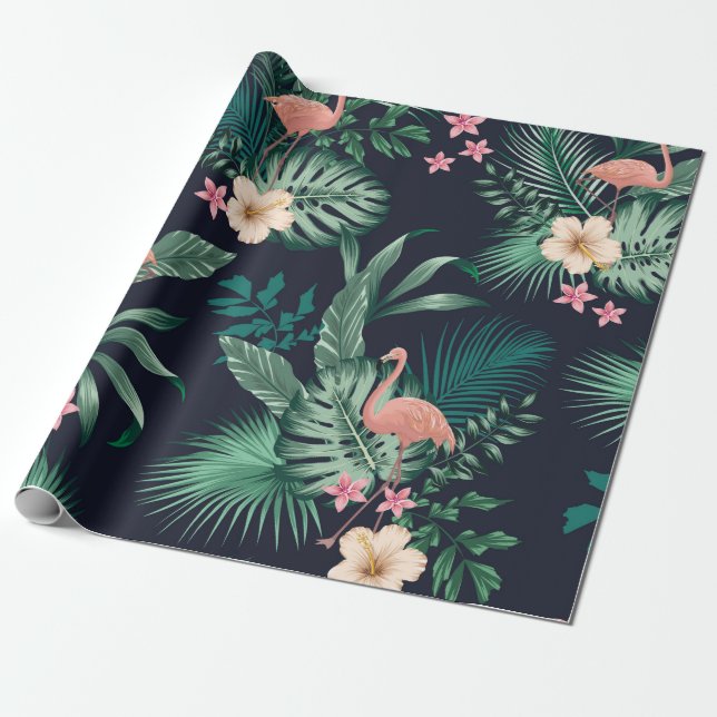 Papier Cadeau  motif tropicale transparente avec feuillage luxur (Déroulé)