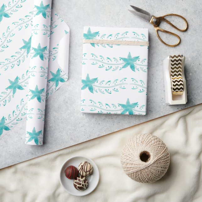 Papier Cadeau Motif Turquoise d'aquarelle côtière (Artisanat)