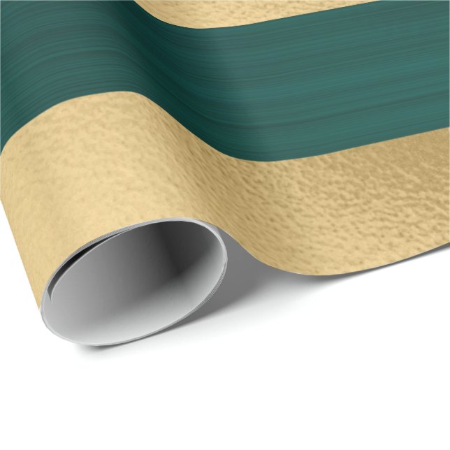 Papier Cadeau Motif Turquoise Gold Stripe de Noël moderne (Coin rond)