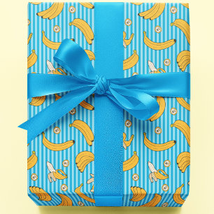 Papier Cadeau Motif vectoriel de bande banane   bleu turquoise