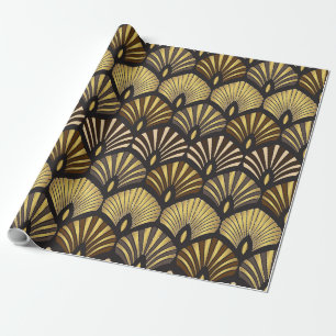 Papier Cadeau Motif Ventilateur Noir Art Déco