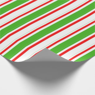 Papier Cadeau Motif vert, blanc, rouge rayé/lin
