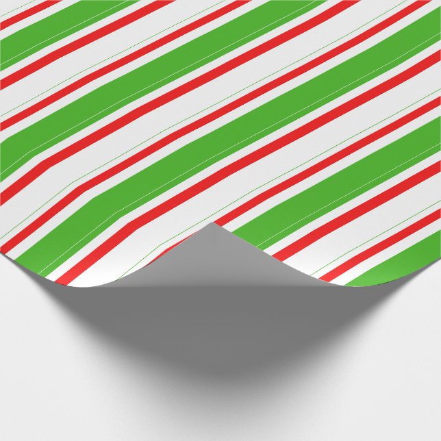 Papier Cadeau Motif vert, blanc, rouge rayé/lin (Coin)