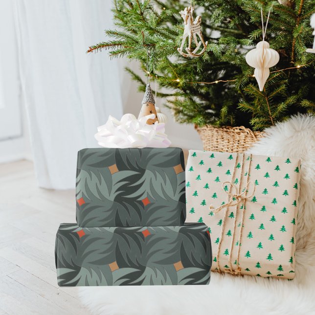 Papier Cadeau Motif vert de Noël moderne (Créateur téléchargé)