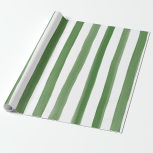 Papier Cadeau Motif vert et blanc de rayures d'aquarelle