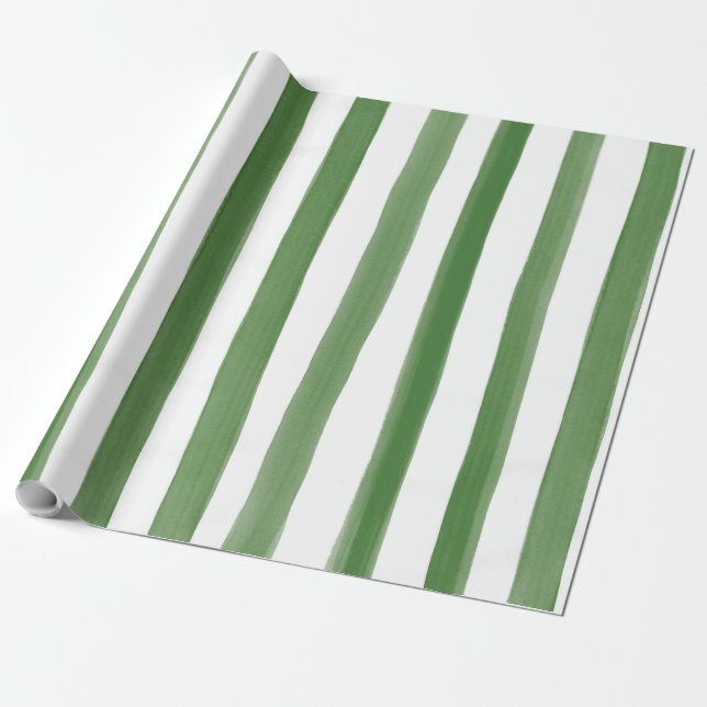 Papier Cadeau Motif vert et blanc de rayures d'aquarelle (Déroulé)
