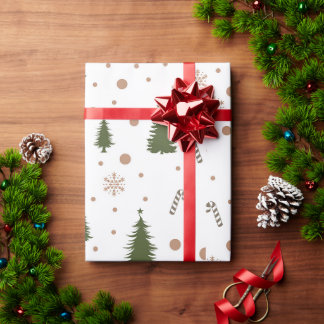 Papier Cadeau Motif vert et marron rétro des éléments de vacance