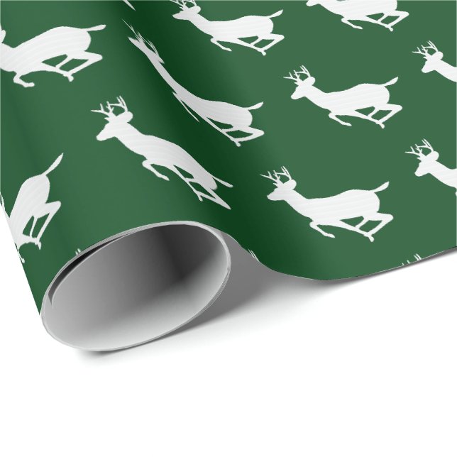 Papier Cadeau Motif vert-foncé et blanc de renne (Coin rond)