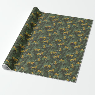 Papier Cadeau Motif vert foncé sauvage de Léopard de forêt tropi