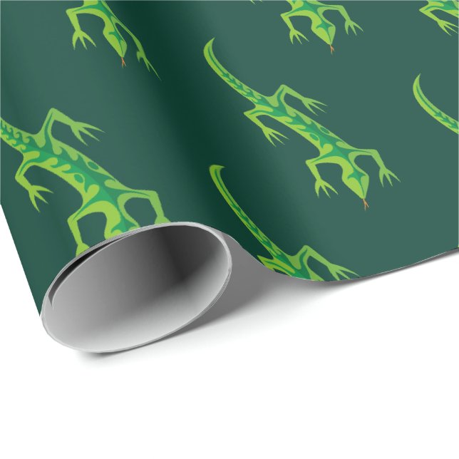 Papier Cadeau Motif vert Lizard de la tribu (Coin rond)