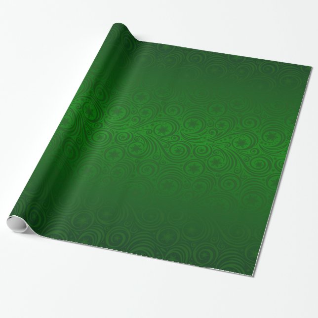 Papier Cadeau Motif vert Ombre Flocon de neige Damas (Déroulé)
