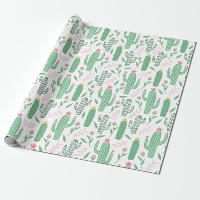 Papier Cadeau Motif vert pourpre de Cactus Plante (Déroulé)