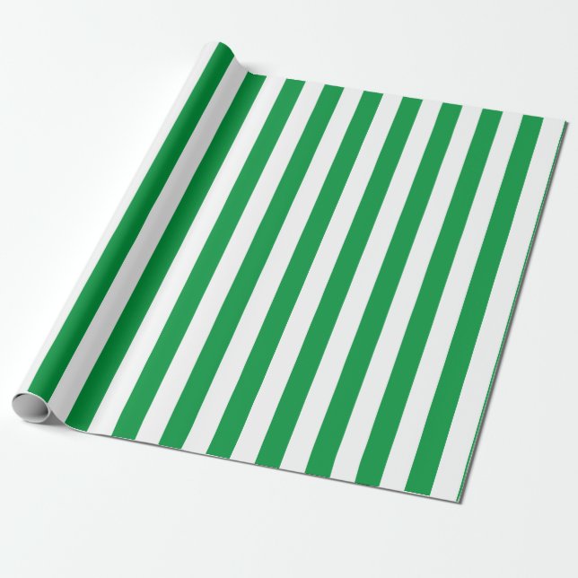 Papier Cadeau Motif vertical en vert et blanc (Déroulé)