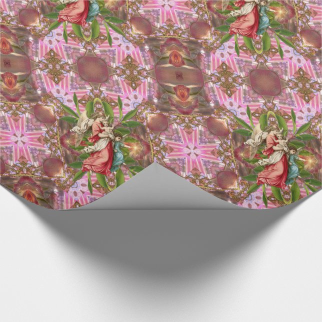 Papier Cadeau Motif victorien de rose de houx de Noël d'anges (Coin)
