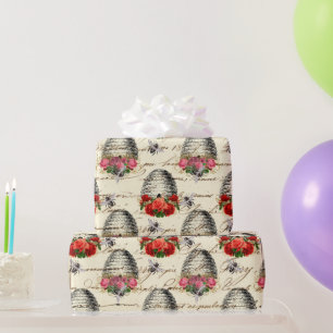 Papier Cadeau Motif Vintage Abeille à Miel