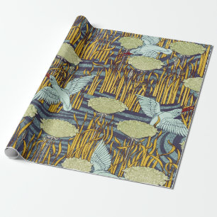 Papier Cadeau Motif vintage Art nouveau d'oiseau et de marais