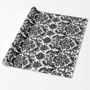 Papier Cadeau Motif vintage blanc noir élégant de damassé