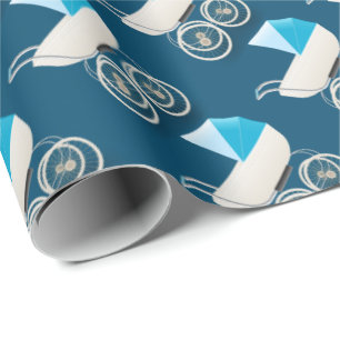 Papier Cadeau Motif vintage bleu de poussettes de bébé