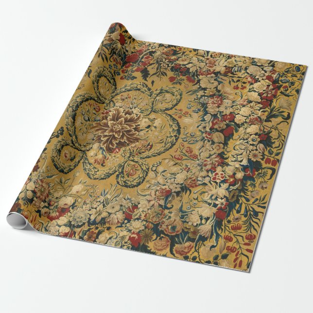 Papier Cadeau Motif Vintage coloré en tapis floral (Déroulé)