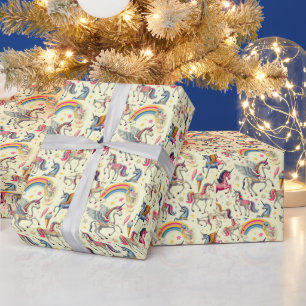 Papier Cadeau Motif vintage Cute Unicorn