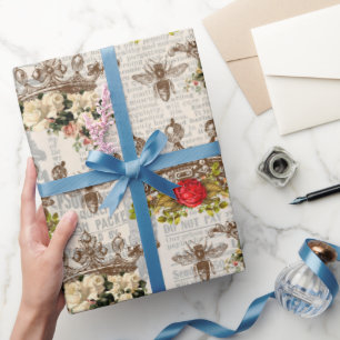 Papier Cadeau Motif vintage d'abeille à miel
